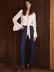 Mint Velvet Cream Satin Pussybow Blouse - Image 5 of 8
