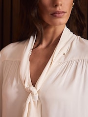 Mint Velvet Cream Satin Pussybow Blouse - Image 6 of 8