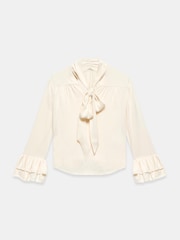 Mint Velvet Cream Satin Pussybow Blouse - Image 7 of 8