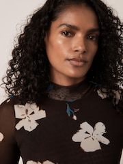 Mint Velvet Brown Floral Mesh High Neck Top - Image 2 of 6