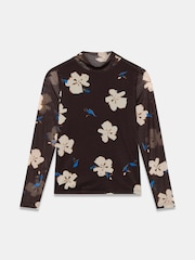 Mint Velvet Brown Floral Mesh High Neck Top - Image 5 of 6