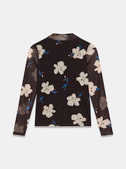 Mint Velvet Brown Floral Mesh High Neck Top - Image 6 of 6
