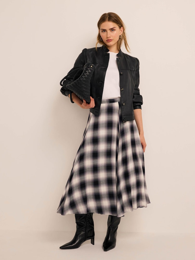 Mint Velvet Grey Check Flounce Midi Skirt - Image 1 of 8