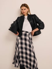 Mint Velvet Grey Check Flounce Midi Skirt - Image 3 of 8