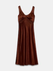 Braun - Mint Velvet Midikleid aus Satin mit Spitzen-Detail - Bild 7 von 8