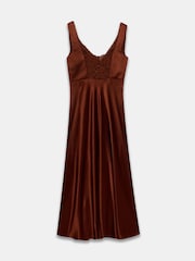 Braun - Mint Velvet Midikleid aus Satin mit Spitzen-Detail - Bild 8 von 8