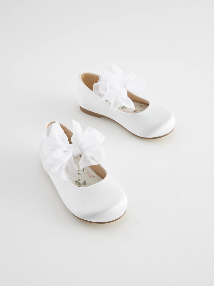 White Standard Fit (F) Mary Jane Bridesmaid Bow Occasion Shoes - Image 1 of 5