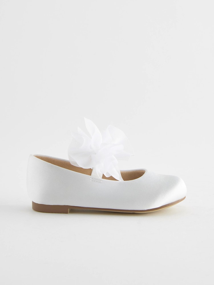 White Standard Fit (F) Mary Jane Bridesmaid Bow Occasion Shoes - Image 2 of 5