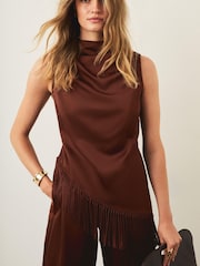Mint Velvet Satin Fringe Hem Top - Image 5 de 8