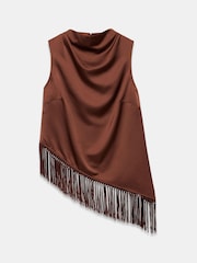 Mint Velvet Satin Fringe Hem Top - Image 7 de 8