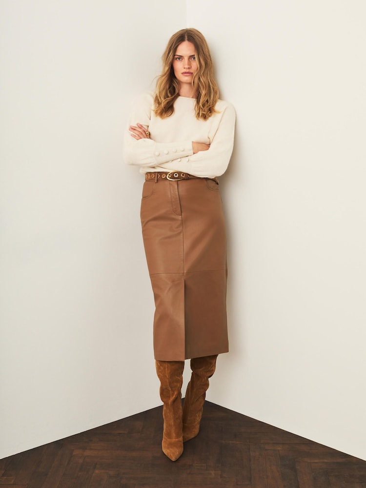 Mint Velvet Brown Leather Pencil Skirt - Image 2 of 7 Mint Velvet Brown Leather Pencil Skirt - Image 2 of 7