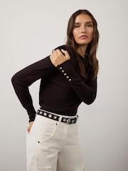 Mint Velvet Brown Shoulder Pad Knit Jumper - Image 2 of 7
