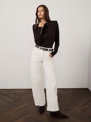 Mint Velvet Brown Shoulder Pad Knit Jumper - Image 3 of 7