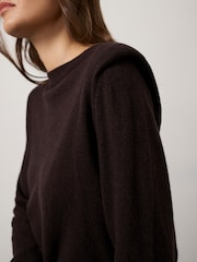 Mint Velvet Brown Shoulder Pad Knit Jumper - Image 4 of 7