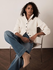 Mint Velvet White Ribbed Knit Jacket - Image 1 of 8
