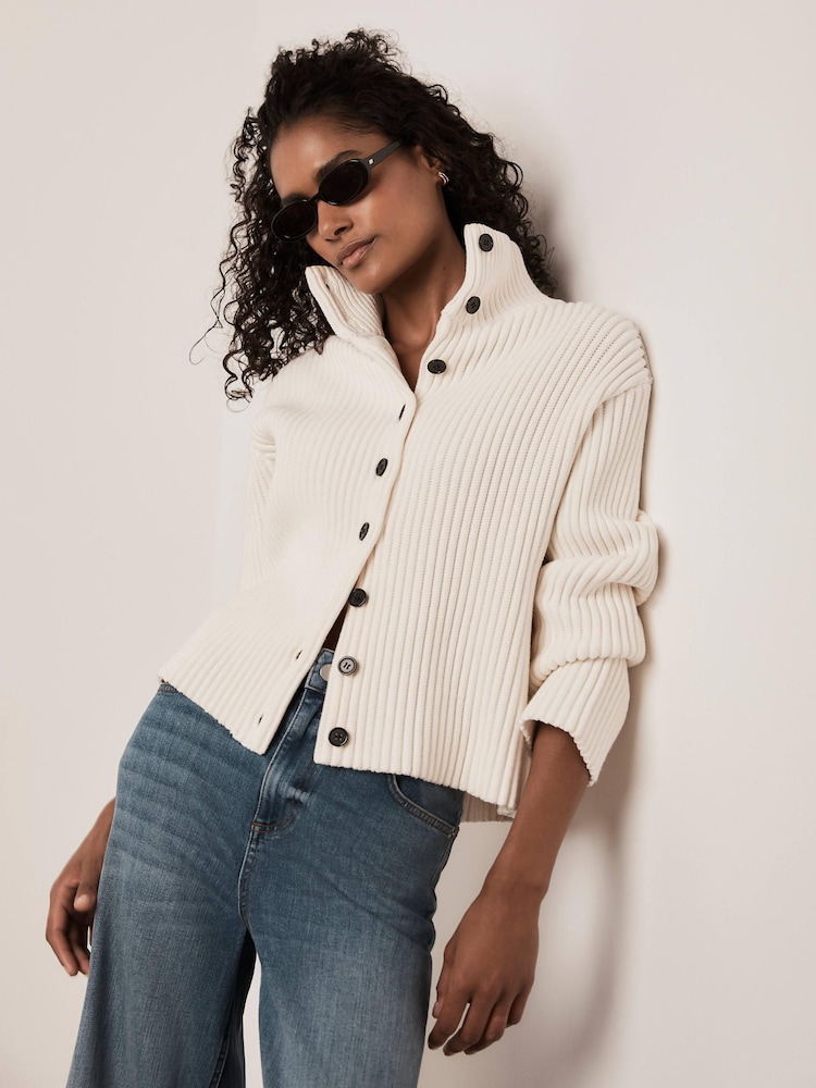 Mint Velvet White Ribbed Knit Jacket - Image 2 of 8 Mint Velvet White Ribbed Knit Jacket - Image 2 of 8