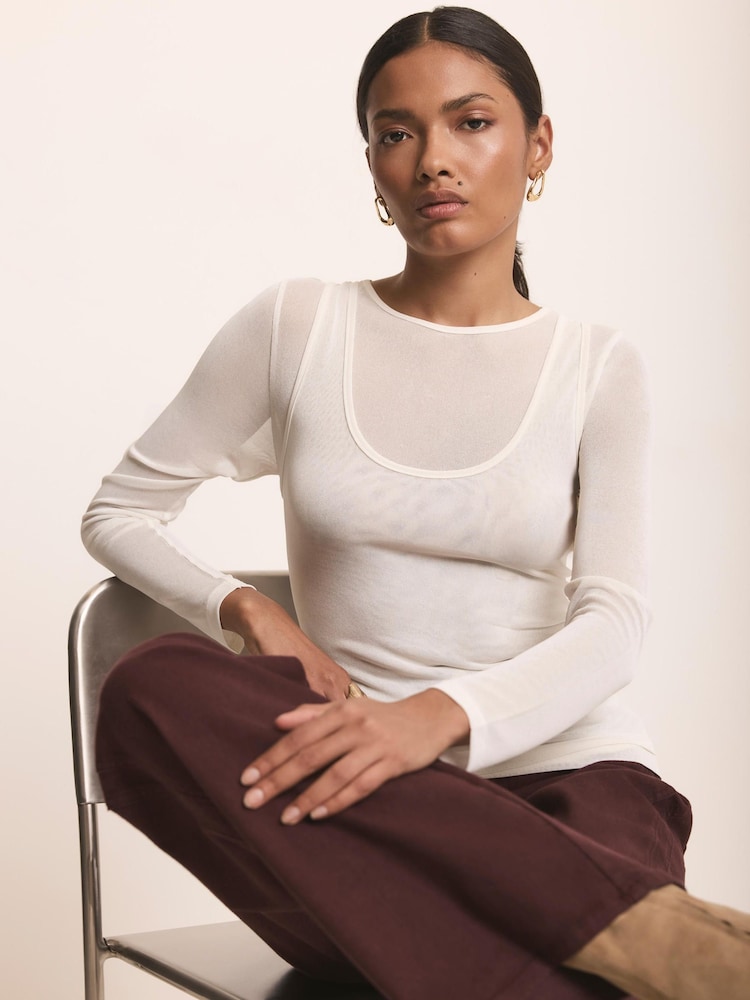 Mint Velvet White Sheer Double Layer Top - Image 1 of 7 Mint Velvet White Sheer Double Layer Top - Image 1 of 7