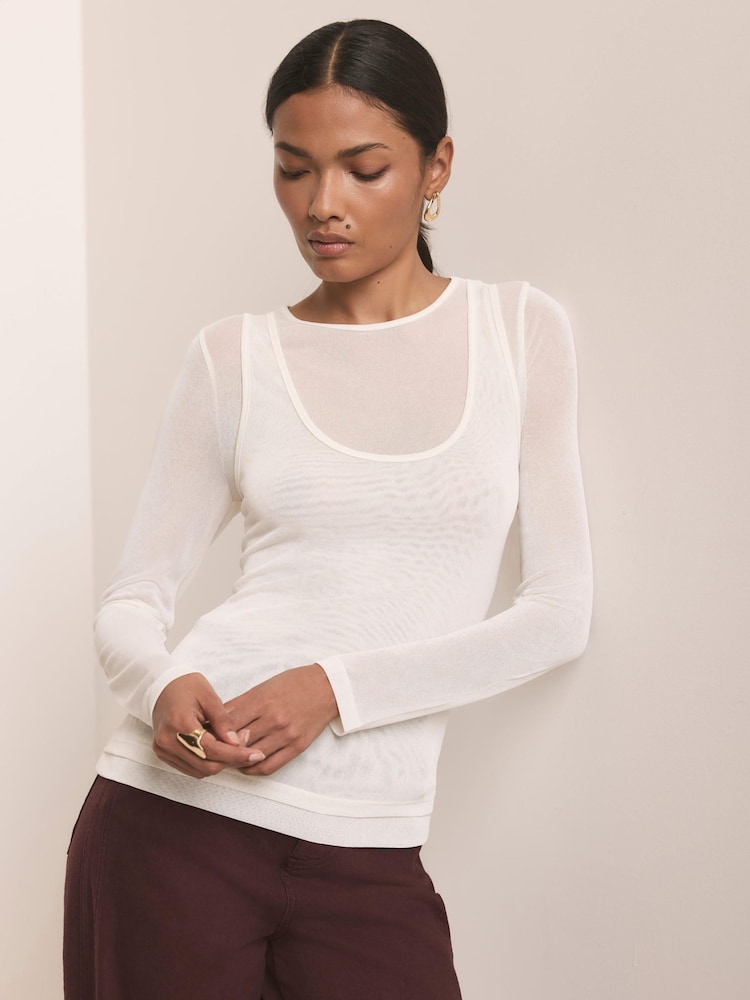 Mint Velvet White Sheer Double Layer Top - Image 2 of 7 Mint Velvet White Sheer Double Layer Top - Image 2 of 7