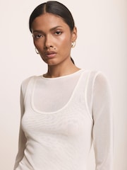 Mint Velvet White Sheer Double Layer Top - Image 5 of 7