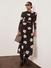 Mint Velvet Dark Brown Mesh Midi Dress - Image 2 of 8