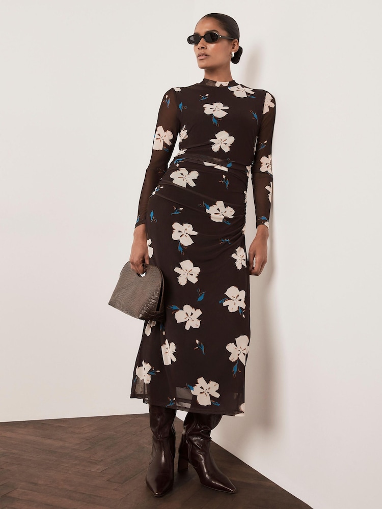 Mint Velvet Dark Brown Mesh Midi Dress - Image 2 of 8 Mint Velvet Dark Brown Mesh Midi Dress - Image 2 of 8
