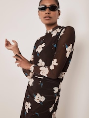 Mint Velvet Dark Brown Mesh Midi Dress - Image 3 of 8