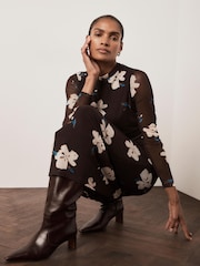 Mint Velvet Dark Brown Mesh Midi Dress - Image 4 of 8