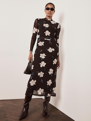 Mint Velvet Dark Brown Mesh Midi Dress - Image 5 of 8