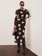 Mint Velvet Dark Brown Mesh Midi Dress - Image 6 of 8