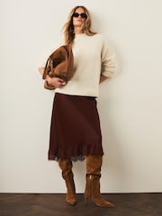Mint Velvet Brown Satin Lace Maxi Skirt - Image 2 of 7