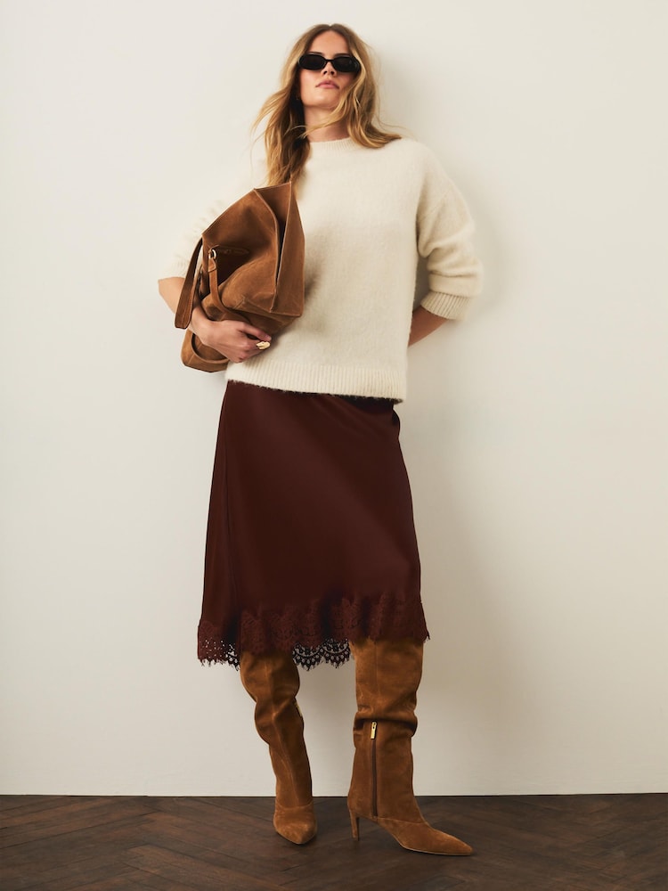 Mint Velvet Brown Satin Lace Maxi Skirt - Image 2 of 7