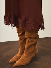 Mint Velvet Brown Satin Lace Maxi Skirt - Image 3 of 7