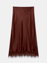 Mint Velvet Brown Satin Lace Maxi Skirt - Image 6 of 7