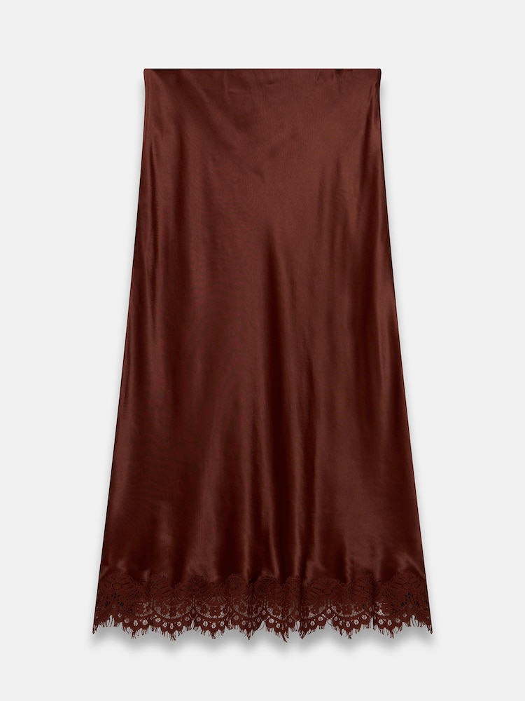 Mint Velvet Brown Satin Lace Maxi Skirt - Image 7 of 7