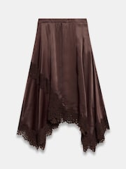 Mint Velvet Brown Satin Lace Trim Midi Skirt - Image 7 of 8