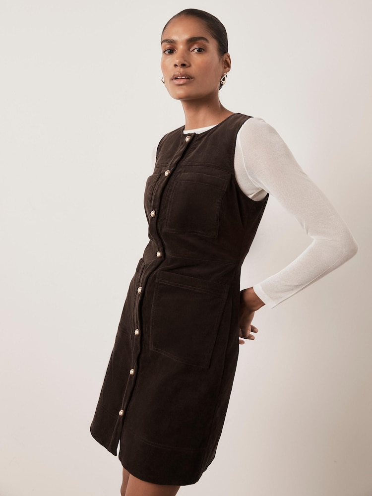 Mint Velvet Brown Corduroy Sleeveless Patch Pocket Mini Dress - Image 2 of 8 Mint Velvet Brown Corduroy Sleeveless Patch Pocket Mini Dress - Image 2 of 8