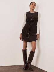 Mint Velvet Brown Corduroy Sleeveless Patch Pocket Mini Dress - Image 3 of 8