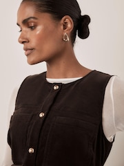 Mint Velvet Brown Corduroy Sleeveless Patch Pocket Mini Dress - Image 4 of 8