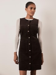 Mint Velvet Brown Corduroy Sleeveless Patch Pocket Mini Dress - Image 6 of 8