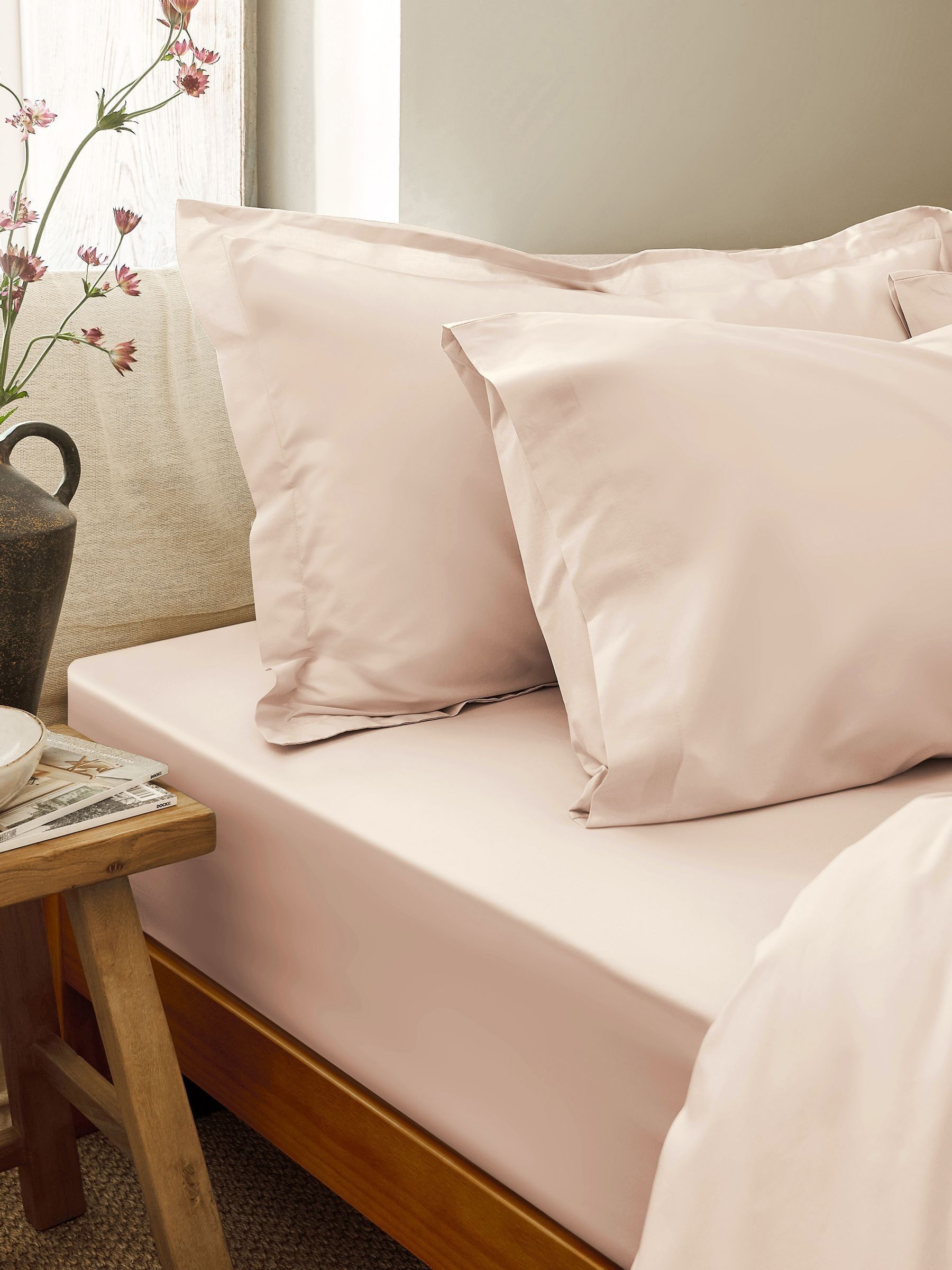 Christy Unisex Powder Pink Pure Cotton Percale Fitted Bed Sheet - Image 4