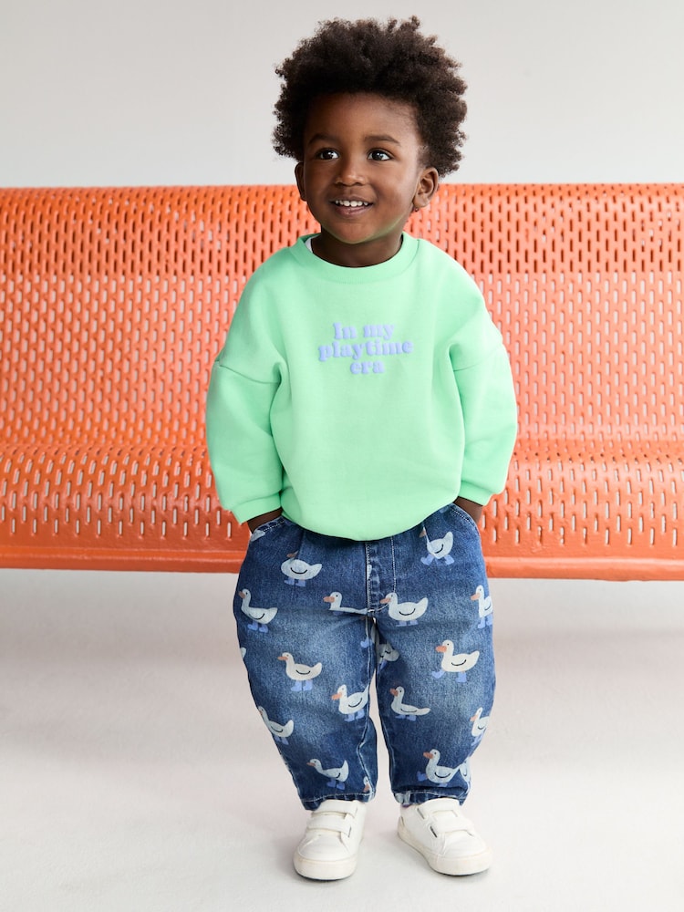 Green Printed Crew Neck Sweat Top (3mths-7yrs) - Image 2 of 8 Green Printed Crew Neck Sweat Top (3mths-7yrs) - Image 2 of 8