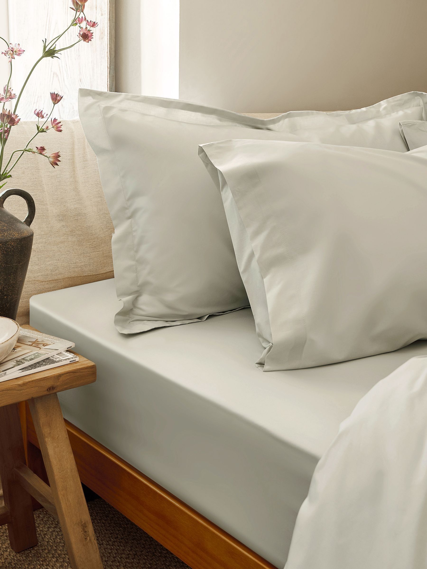 Christy Unisex Light Stone Pure Cotton Percale Fitted Sheets In | Size: Super King Fitted - Image 2