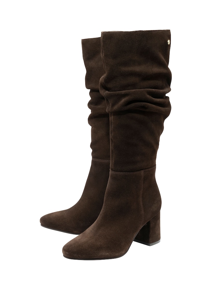 Ravel Brown Knee High Ruched Boots - Image 2 of 4