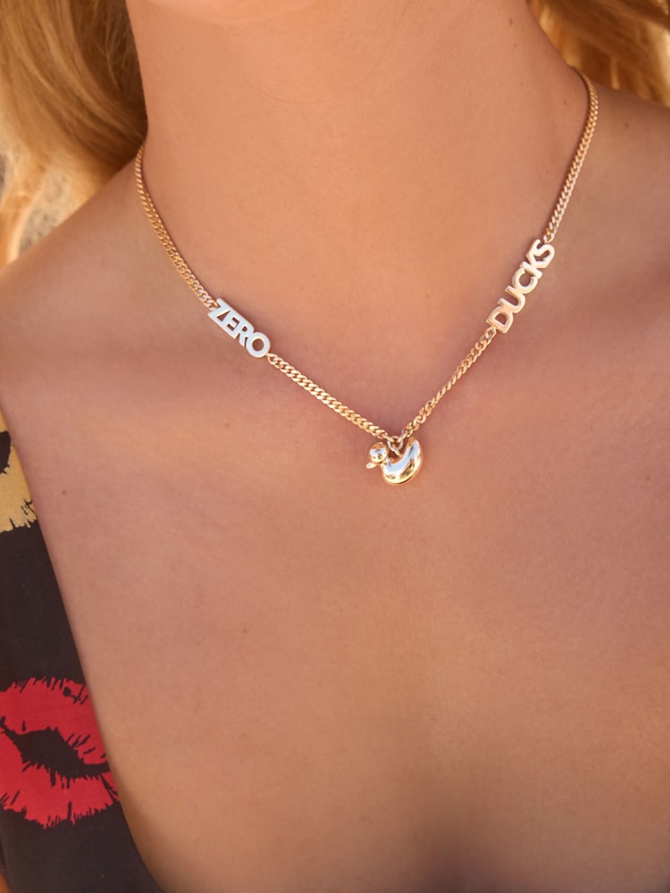 Rockett St George Gold Tone Ducks Slogan Necklace - Image 1 of 5