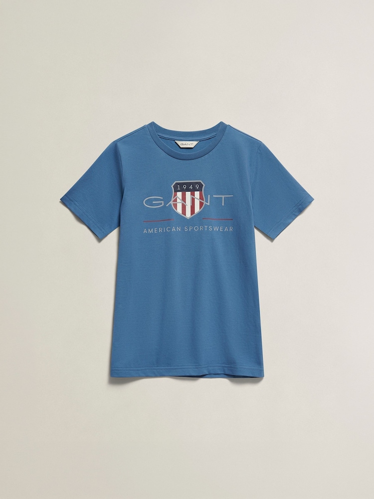 GANT Blue Archive Shield Short Sleeve T-Shirt - Image 1 of 2 GANT Blue Archive Shield Short Sleeve T-Shirt - Image 1 of 2