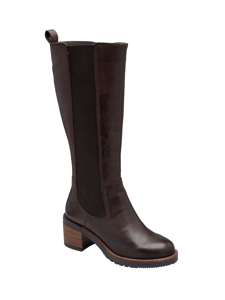Ravel Brown Knee High Gusset Boots - Image 1 of 4