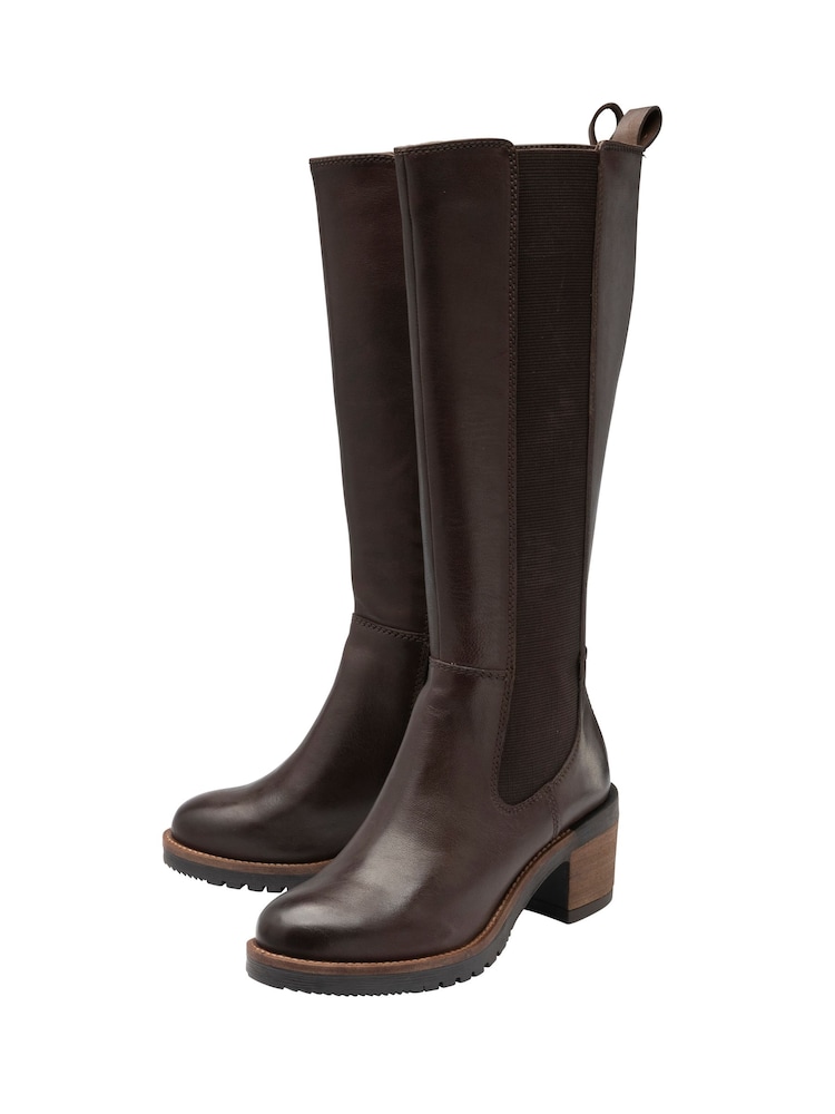 Ravel Brown Knee High Gusset Boots - Image 2 of 4