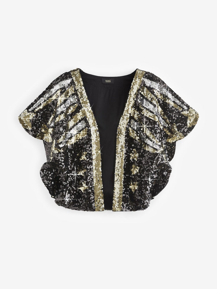 Festival Gold Sequin Kimono Dress Sousixe- Sequinned Kimono Jacket - Main Image