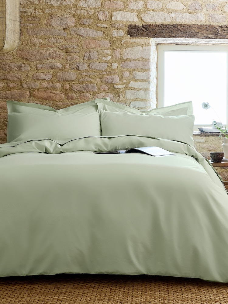 Christy Sage Pure Cotton Percale Duvet Cover & Pillowcase Set - Image 1 of 1 Christy Sage Pure Cotton Percale Duvet Cover & Pillowcase Set - Image 1 of 1