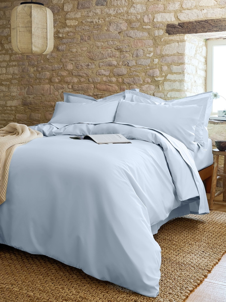Christy Blue Pure Cotton Percale Duvet Cover & Pillowcase Set - Image 2 of 4